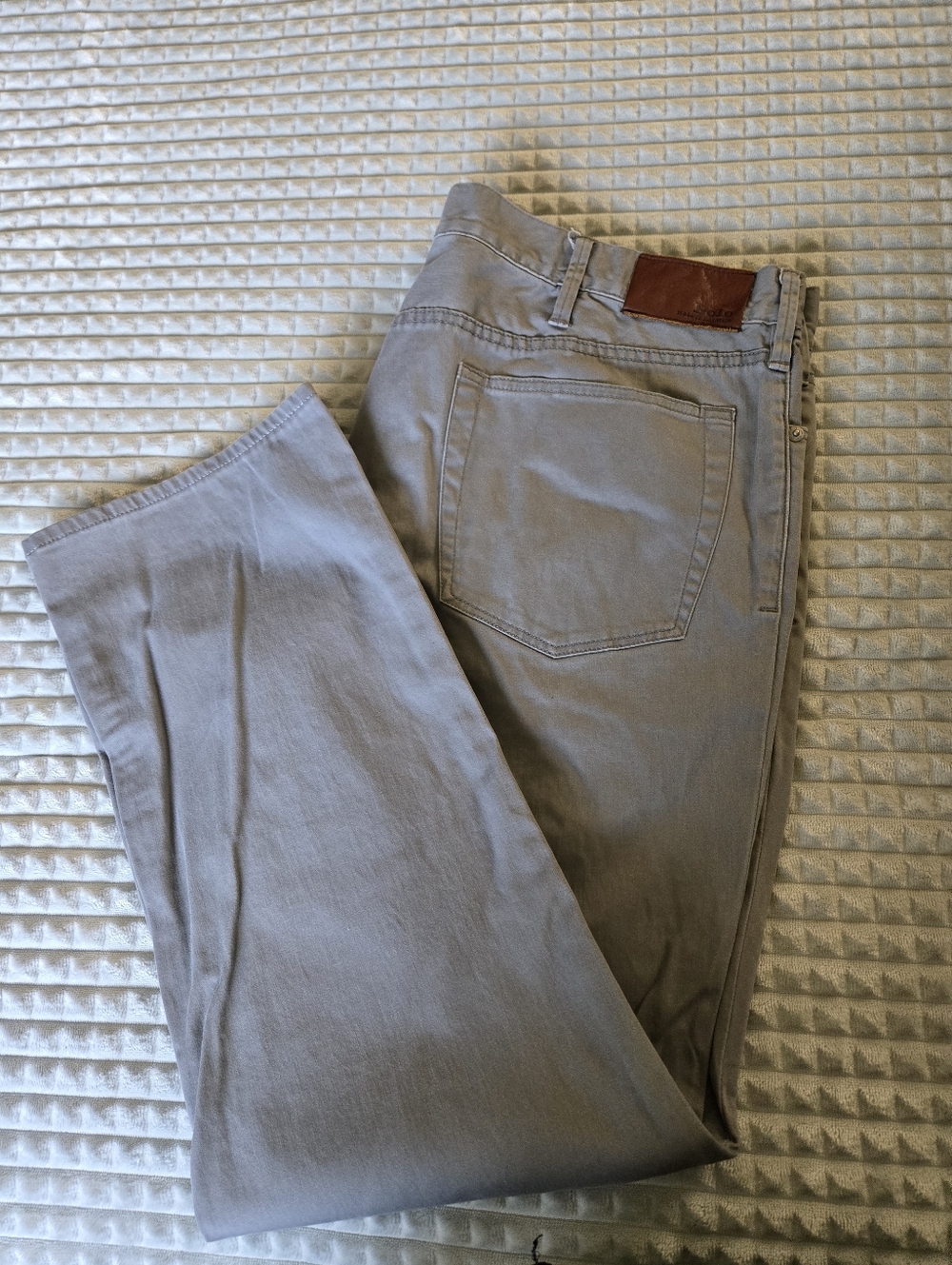 Ralph Lauren Light Gray Pants with Brown Leather Patch Size 38 X 30